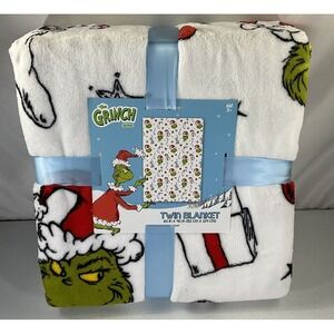 Dr. Suess The Grinch Who Stole Christmas Twin 60 x 90" White Throw Blanket